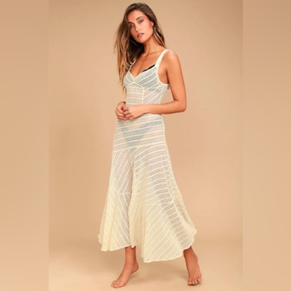 Free People Intimately Love Story Cream Lace Slip Dress Sz. M NWT